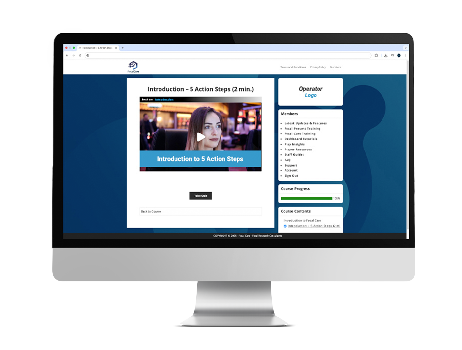 Screenshot of Focal Care staff training platform user interface